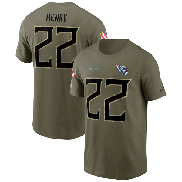 Men's Tennessee Titans #22 Derrick Henry 2022 Olive Salute to Service T-Shirt Men's Tennessee Titans #22 Derrick Henry 2022 Olive Salute to Service T-Shirt